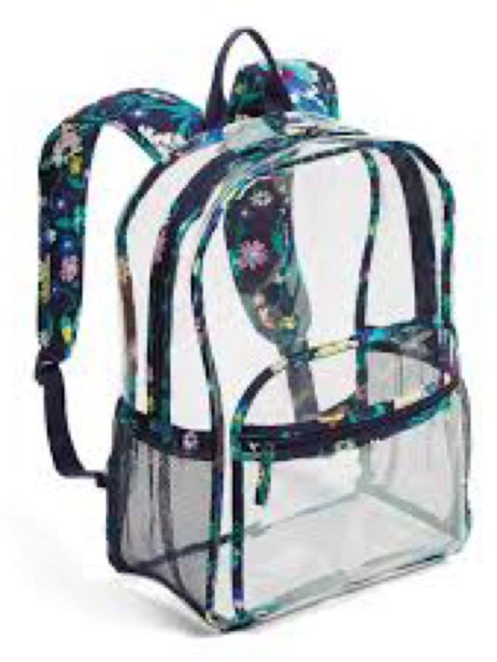Vera Bradley Clear Backpack with Teal Floral Trim